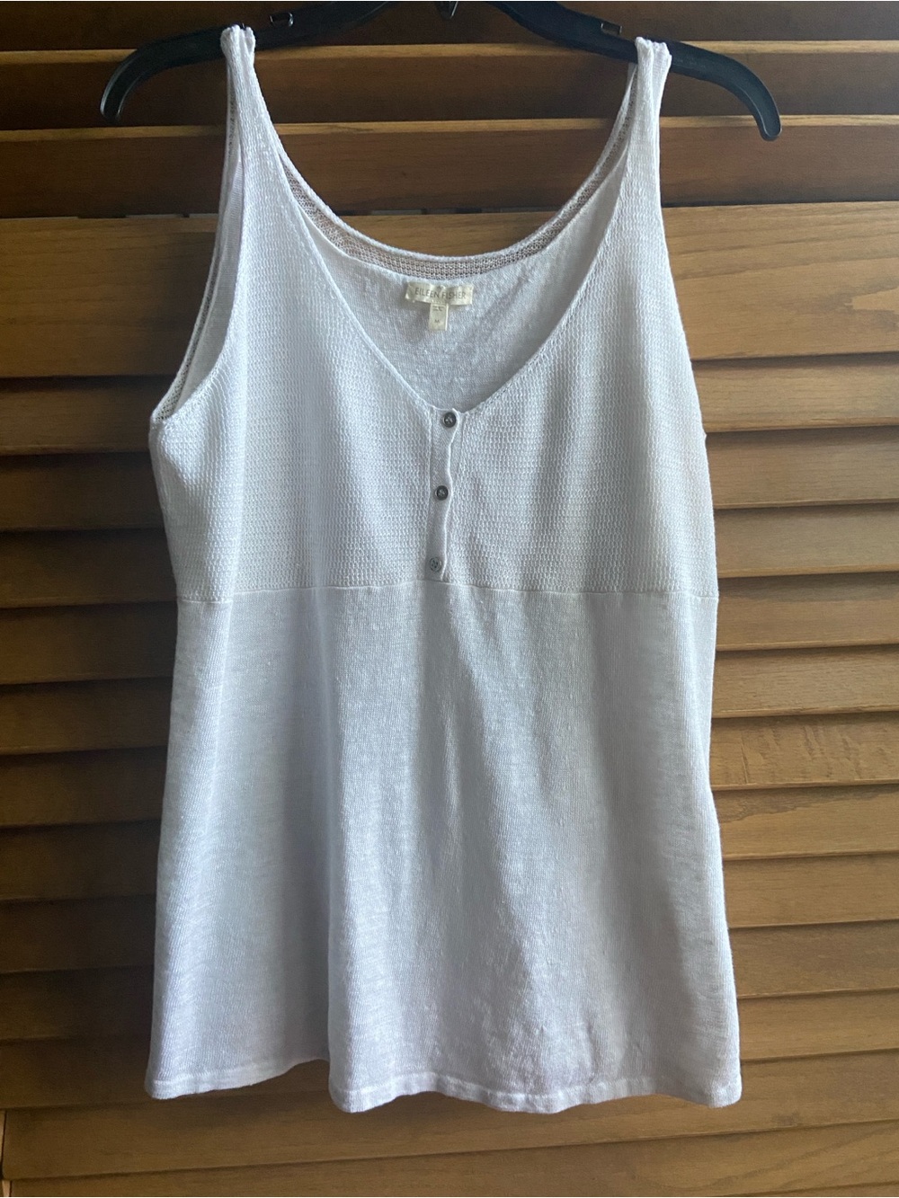 Eileen Fisher M White Linen double layer Tunic Top with 3- Button Front